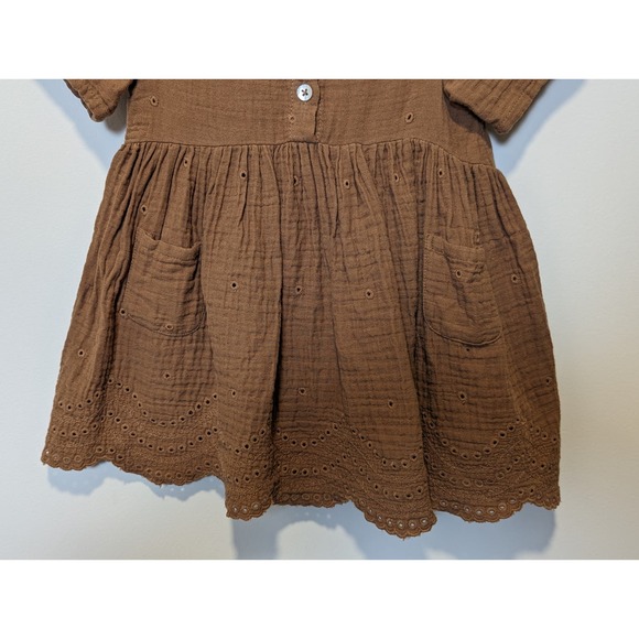Rylee & Cru Esme Dress Rust Size 18/24m Eyelet Scallop Short Sleeve Buttons - Picture 3 of 5